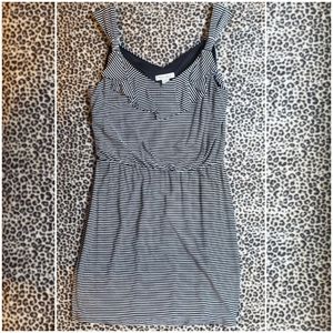 WHBM Black and White Striped Knit Ruffle Neck Casual Dress, Size Medium, EUC